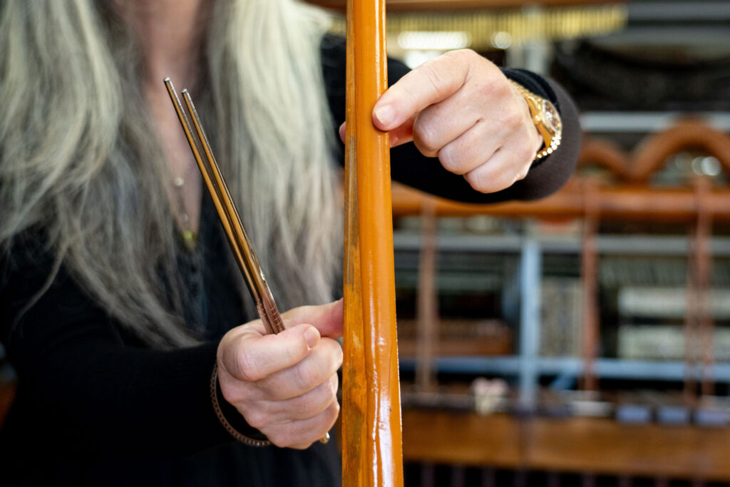 Evelyn's hands, playing an Ektar, from The Evelyn Glennie Collection.